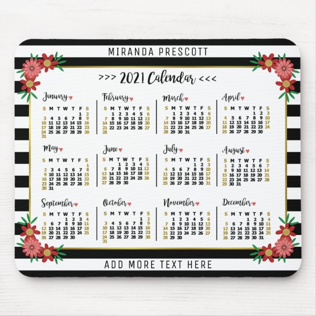 Monatskalender 2021 | Preppy Floral Stripes Mousepad (Vorne)