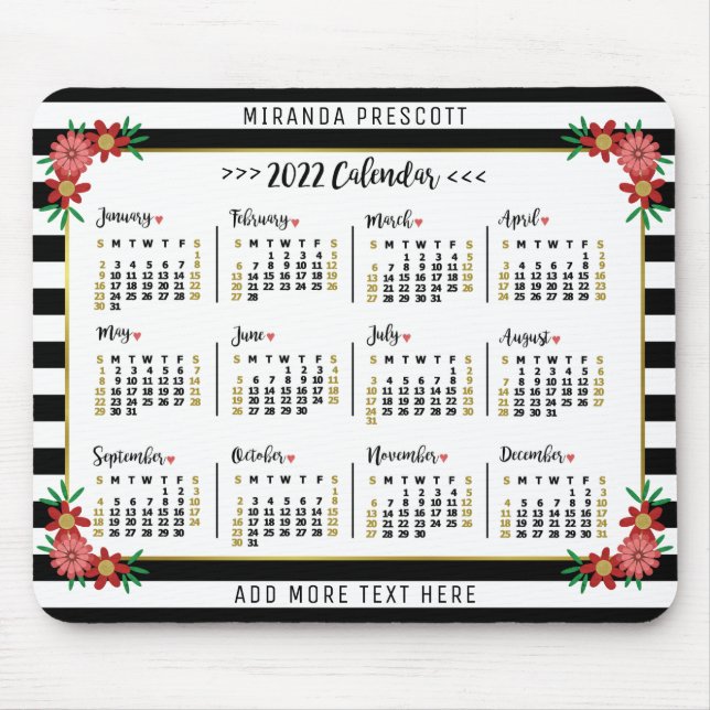 Monatskalender 2022 | Preppy Floral Stripes Mousepad (Vorne)