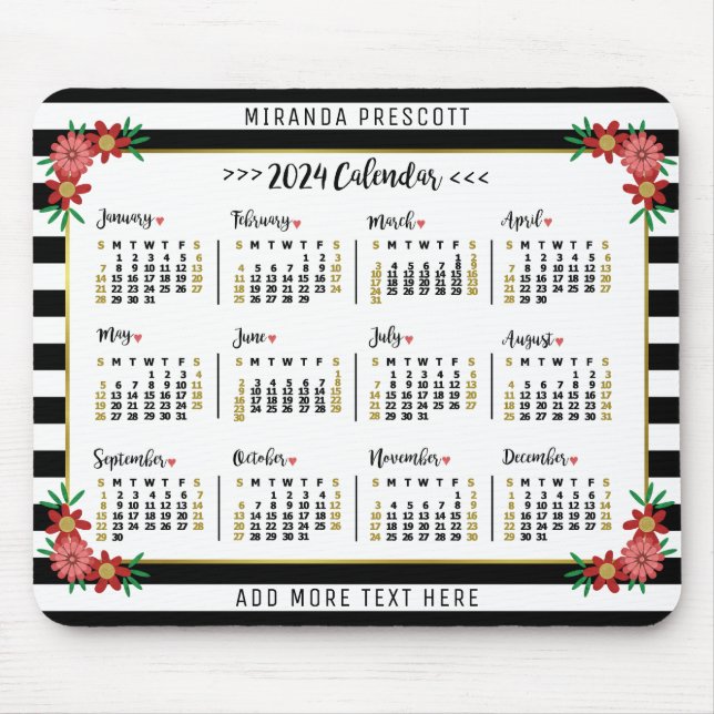 Monatskalender 2024 | Preppy Floral Stripes Mousepad (Vorne)
