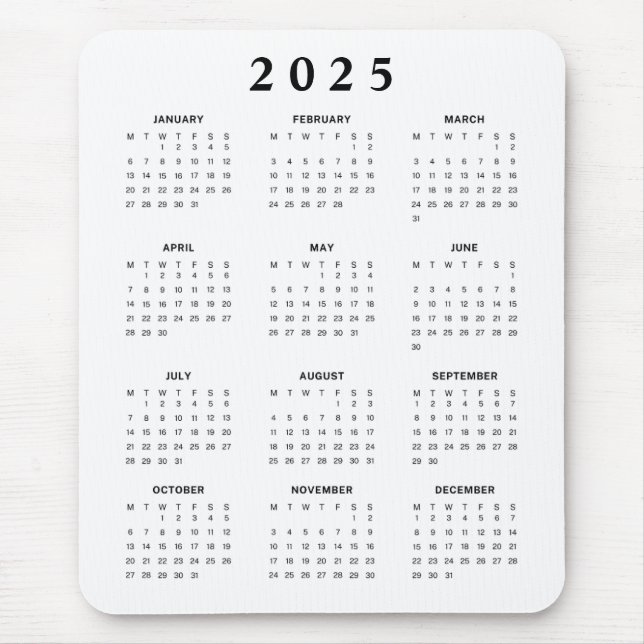 Monatskalender 2025 mousepad (Vorne)