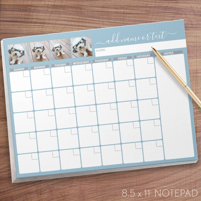 Monatsplaner - Modernes Drehbuch und Foto blau Notizblock (Monthly Planner Notepad - Personalized)