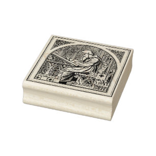 Mönch am mittelalterlichen Schreibtisch Gummistempel