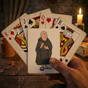 Mönch hält Kreuz im mittelalterlichen religiösen G Spielkarten