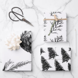 Monchrom Winter Christmas Tree Branch Cones Geschenkpapier Set