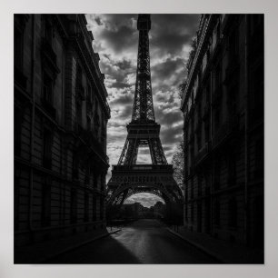 Monchrome Tower View in der Stadtstraße von Paris Poster