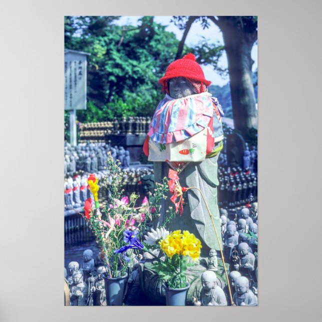 Mönchsstatue Jizo mit Bib und Hut Poster (Vorne)