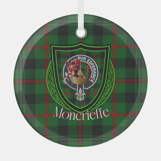 Moncrieffe Scottish Clan Tartan & Crest Ornament Aus Glas (Vorderseite)