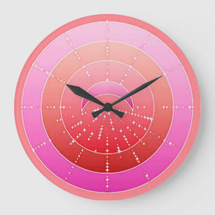 Mond and Stars Mandala - Korallenrosa und Orchid Große Wanduhr