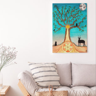 Mond Aquarell Baum Des Lebens Kunst Poster