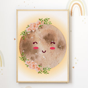 Mond Blumen Boho Kinderzimmer Poster Kinderzimmer 