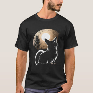 Mond Corgi heulender Hund Silhouette Halloween T-Shirt