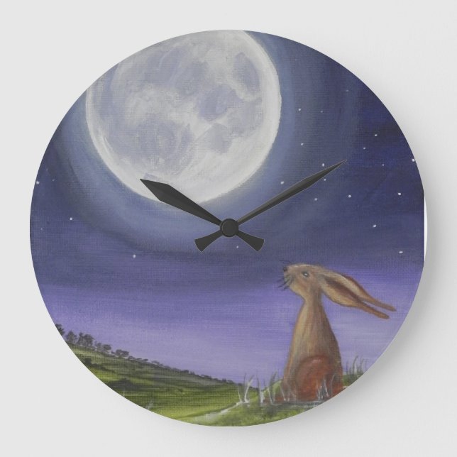 Mond, der Hase-Uhr anstarrt Große Wanduhr (Vorderseite)