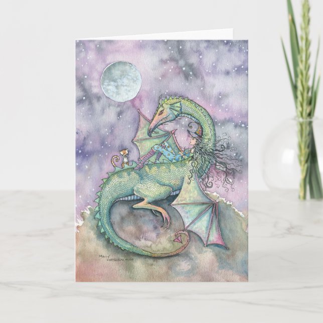 Mond, der Hexe-Drache-Fantasie-Kunst-Karte Karte (Vorderseite)