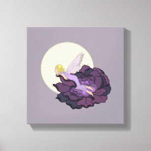 Mond, der lila Blumen-feenhaften Abends-Himmel Leinwanddruck