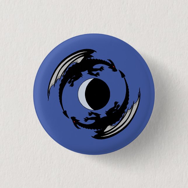 Mond-Drachen Fantasy-Design-Button Button (Vorderseite)