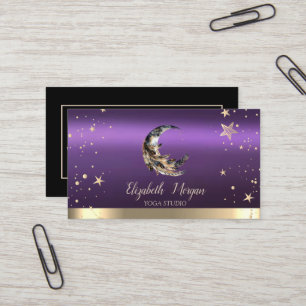 Mond Feder Gold Sterne Schwarz Lila Yoga Studio Visitenkarte