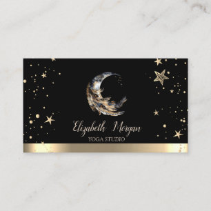 Mond Feder Gold Sterne Schwarzes Yoga-Studio Visitenkarte