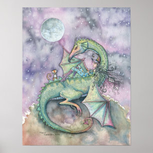 Mond Gaffende Hexe Drache Katze Poster