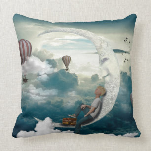 Mond-Jungen-Luft-Ballon-Fantasie-Kunst Kissen