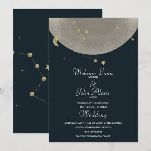 Mond Konstellation Gold Himmelblau Hochzeit Einladung