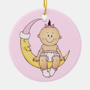 Mond-Mädchen des Babys erstes Keramikornament