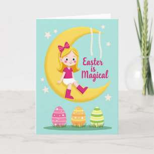 Mond Mädchen Frühling Grußkarte Karte