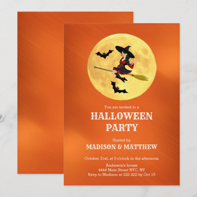 Mond mit Einladung von Hexen und Fledermäusen (Vorne/Hinten)