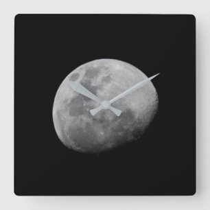 Mond mit schwarzem Himmel   Sambia, Süd-Luangwa Quadratische Wanduhr