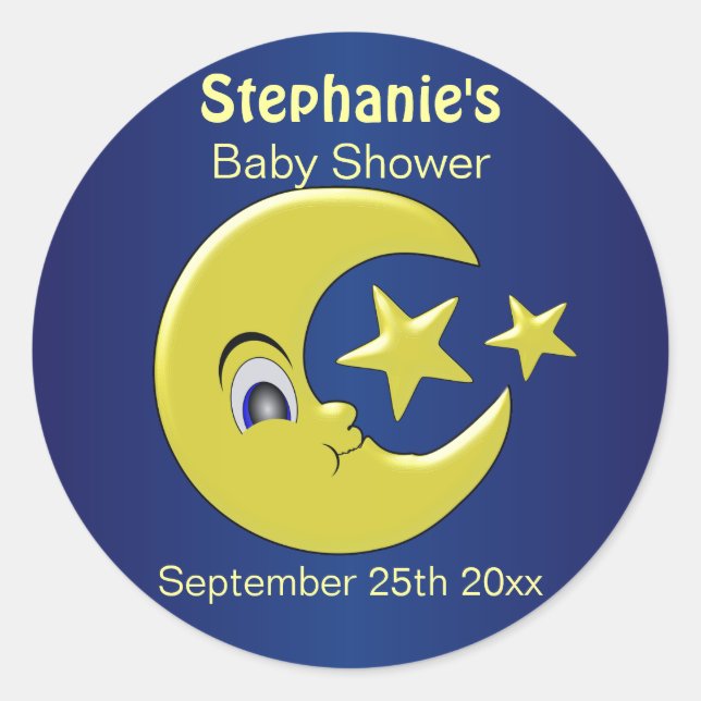 Mond mit Sternen Babydusche Runder Aufkleber (Vorderseite)