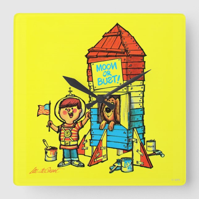 Mond oder Fehlschlag! Quadratische Wanduhr (Vorderseite)