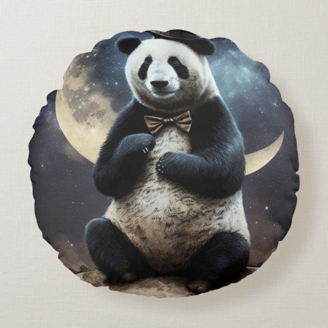 Mond Panda Rundes Kissen (Vorderseite)