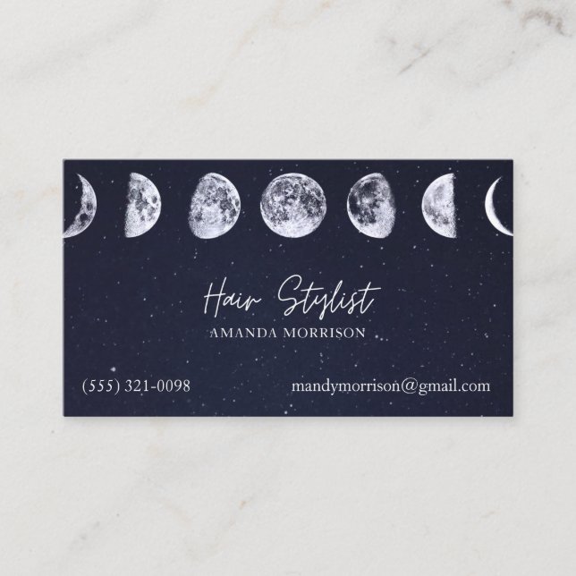 Mond Phases Celestial Hair Stylist Business Cards Visitenkarte (Vorderseite)