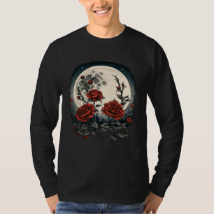 Mond Rote Rosen Blumen Floral Botaniker Gärtner T-Shirt
