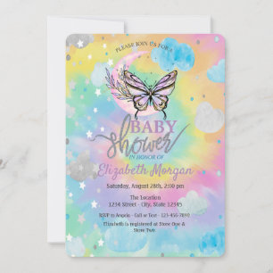 Mond Schmetterling Sterne & Wolken Tie Dye Baby Sh Einladung