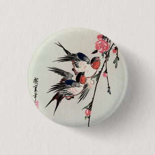 Mond-, Schwalben-und Pfirsich-Blüten-Knopf Button