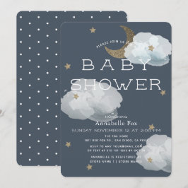 Mond, Stars & Clouds Navy Baby Shower Einladung
