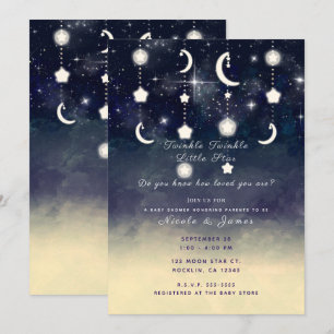 Mond Stern Glanz Celestiale Wasserfarben-Baby-Part Einladung