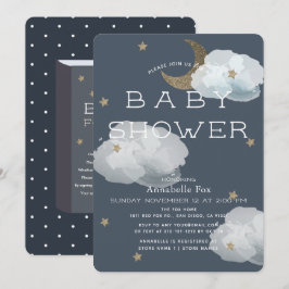 Mond, Sterne & Wolken Navy Baby Dusche Einladung