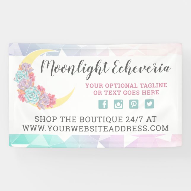 Mond u. Succulents mystischer Boho Banner (Horizontal)