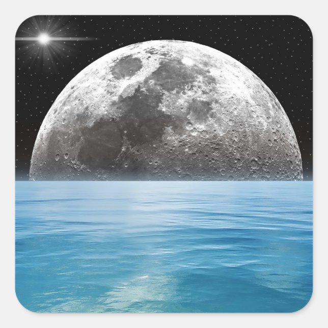 Mond über dem Ozean Quadratischer Aufkleber (Vorderseite)