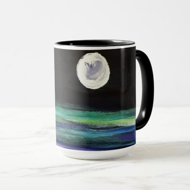 Mond über Wasser - Grafik - Schwarzes Tasse (VorderseiteRechts)
