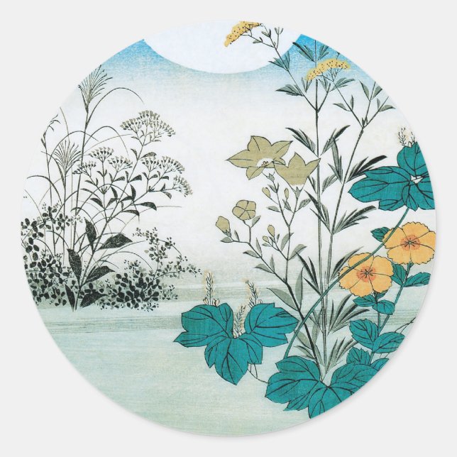 Mond und Blume Runder Aufkleber (Vorderseite)