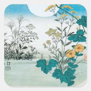 Mond und Blumen Quadratischer Aufkleber