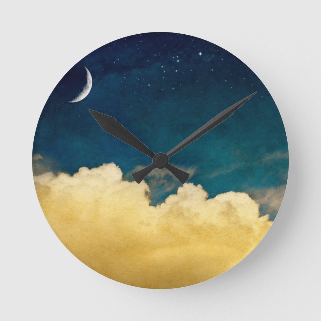 Mond und Cloudscape Runde Wanduhr (Vorderseite)