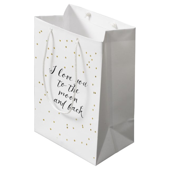 Mond und hinterer GoldConfetti Mittlere Geschenktüte (Vorderseite Schrägansicht)