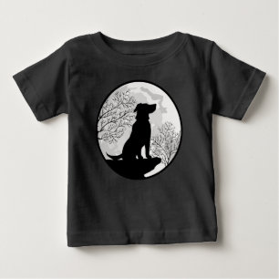 Mond und Hund Nacht-Wildnis-Silhouette Baby T-shirt