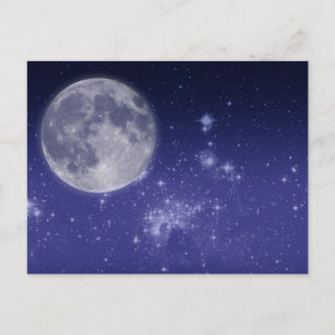 Mond und leuchtende Sterne Postkarte