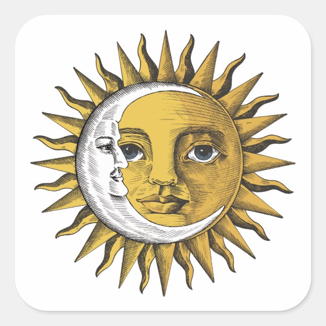 Mond und Sonne Quadratischer Aufkleber (Vorderseite)