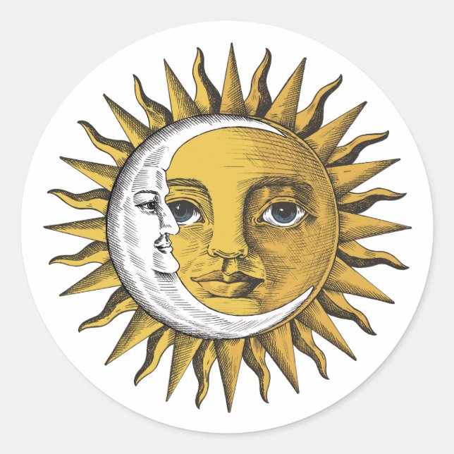 Mond und Sonne Runder Aufkleber (Vorderseite)