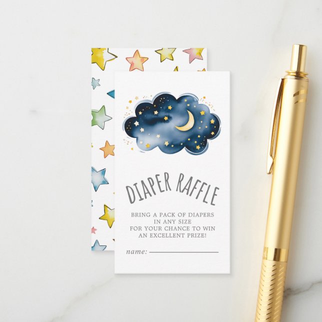 Mond und Stars Baby Boy Diaper Raffle Begleitkarte (Vorderseite/Rückseite Beispiel)